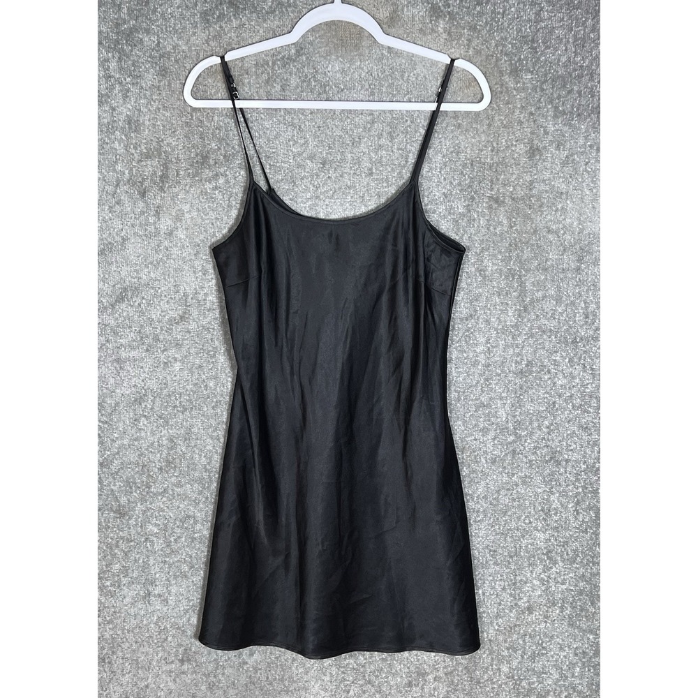 Nordstrom Satin Mini Slip Dress Womens Size Large Black Scoop Neck Whimsigoth
